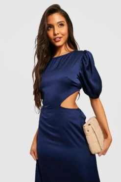 Vestito Midi In Raso Con Maniche A Sbuffo -Negozio al dettaglio Vestiti gzz27971 navy xl 3