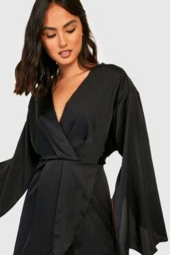 Vestito Scaldacuore In Raso Con Maniche A Mantella -Negozio al dettaglio Vestiti gzz27972 black xl 3