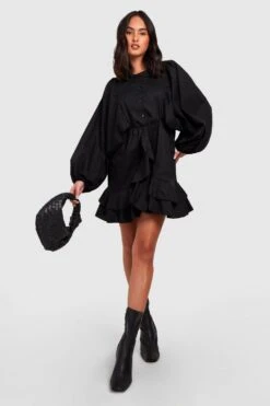 Vestito Camicia In Cotone Con Maniche Ampie