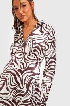 Vestito Camicia Marmorizzato Con Maniche Svasate -Negozio al dettaglio Vestiti gzz27982 brown xl 3