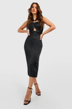 Vestito Midi In Raso Con Dettagli Attorcigliati