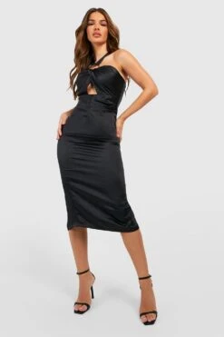 Vestito Midi In Raso Con Dettagli Attorcigliati -Negozio al dettaglio Vestiti gzz28001 black xl 2