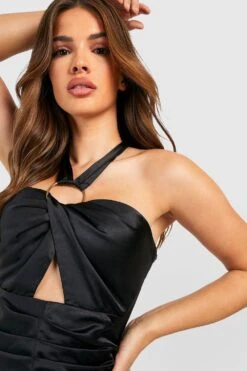 Vestito Midi In Raso Con Dettagli Attorcigliati -Negozio al dettaglio Vestiti gzz28001 black xl 3