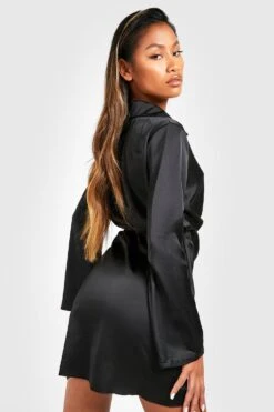 Vestito Camicia In Raso Con Maniche Svasate -Negozio al dettaglio Vestiti gzz28004 black xl 1