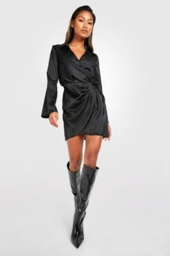 Vestito Camicia In Raso Con Maniche Svasate -Negozio al dettaglio Vestiti gzz28004 black xl 2