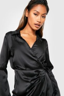 Vestito Camicia In Raso Con Maniche Svasate -Negozio al dettaglio Vestiti gzz28004 black xl 3