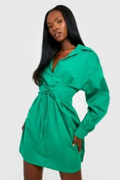 Vestito Camicia In Cotone Con Laccetti -Negozio al dettaglio Vestiti gzz28005 green xl 2
