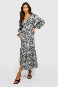 Vestito Midi A Maniche Lunghe A Fiori