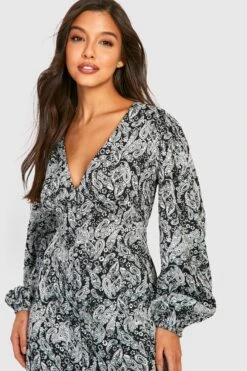 Vestito Midi A Maniche Lunghe A Fiori -Negozio al dettaglio Vestiti gzz28010 black xl 3