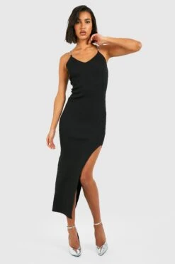 Vestito Midi In Maglia A Coste Con Spalline A Catena -Negozio al dettaglio Vestiti gzz28071 black xl 2