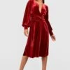 Vestito Midi In Velluto Con Maniche Ampie