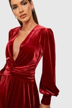 Vestito Midi In Velluto Con Maniche Ampie -Negozio al dettaglio Vestiti gzz28089 red xl 3