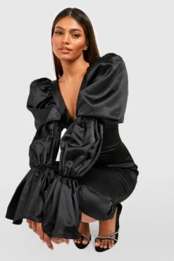 Vestito Midi In Raso Con Maniche A Sbuffo Estreme -Negozio al dettaglio Vestiti gzz28098 black xl 2