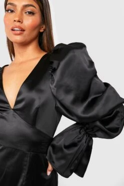 Vestito Midi In Raso Con Maniche A Sbuffo Estreme -Negozio al dettaglio Vestiti gzz28098 black xl 3