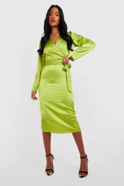 Vestito Scaldacuore Midi Tall In Raso Con Cintura -Negozio al dettaglio Vestiti gzz28401 lime xl 2