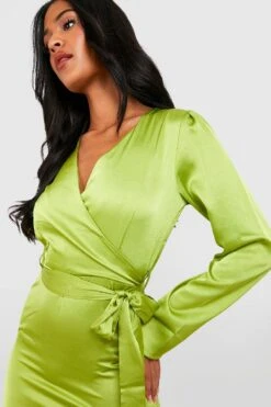 Vestito Scaldacuore Midi Tall In Raso Con Cintura -Negozio al dettaglio Vestiti gzz28401 lime xl 3