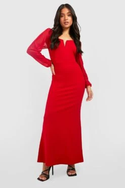 Vestito Maxi Petite In Rete Con Maniche A Rete E Intaglio A V -Negozio al dettaglio Vestiti gzz28434 red xl 2