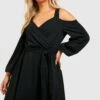 Vestito Skater Plus Size Con Spalle Scoperte E Fascia Allacciata In Vita