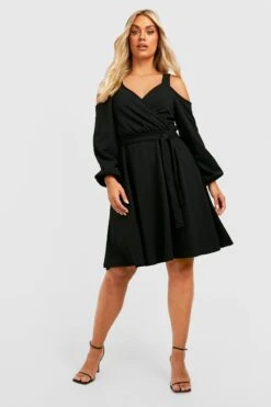 Vestito Skater Plus Size Con Spalle Scoperte E Fascia Allacciata In Vita -Negozio al dettaglio Vestiti gzz28479 black xl 2