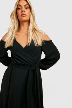 Vestito Skater Plus Size Con Spalle Scoperte E Fascia Allacciata In Vita -Negozio al dettaglio Vestiti gzz28479 black xl 3