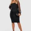 Vestito Midi Plus Size In Rete Plumetis Con Cintura