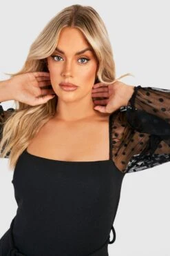 Vestito Midi Plus Size In Rete Plumetis Con Cintura -Negozio al dettaglio Vestiti gzz28501 black xl 3