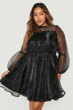 Vestito Camicia A Grembiule Plus Size Con Balze