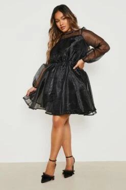 Vestito Camicia A Grembiule Plus Size Con Balze -Negozio al dettaglio Vestiti gzz28502 black xl 2