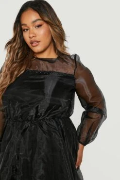 Vestito Camicia A Grembiule Plus Size Con Balze -Negozio al dettaglio Vestiti gzz28502 black xl 3