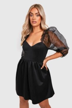 Vestito Skater Plus Size Con Maniche In Organza -Negozio al dettaglio Vestiti gzz28504 black xl 2