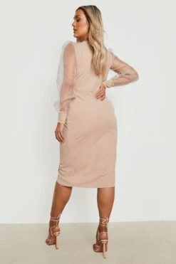 Vestito Midi Plus Size Con Maniche In Organza E Dettagli Attorcigliati -Negozio al dettaglio Vestiti gzz28505 stone xl 1