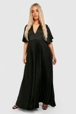 Vestito Maxi Plus Size Da Cerimonia In Raso A Pieghe Con Scollo Profondo 6 Vestito Maxi Plus Size Da Cerimonia In Raso A Pieghe Con Scollo Profondo -Negozio al dettaglio Vestiti gzz28523 black xl 2