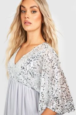 Vestito Maxi Plus Size In Chiffon Con Paillettes -Negozio al dettaglio Vestiti gzz28529 silver xl 3