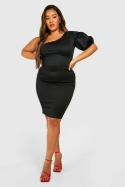 Vestito Midi Plus Size In Scuba Monospalla -Negozio al dettaglio Vestiti gzz28534 black xl 2