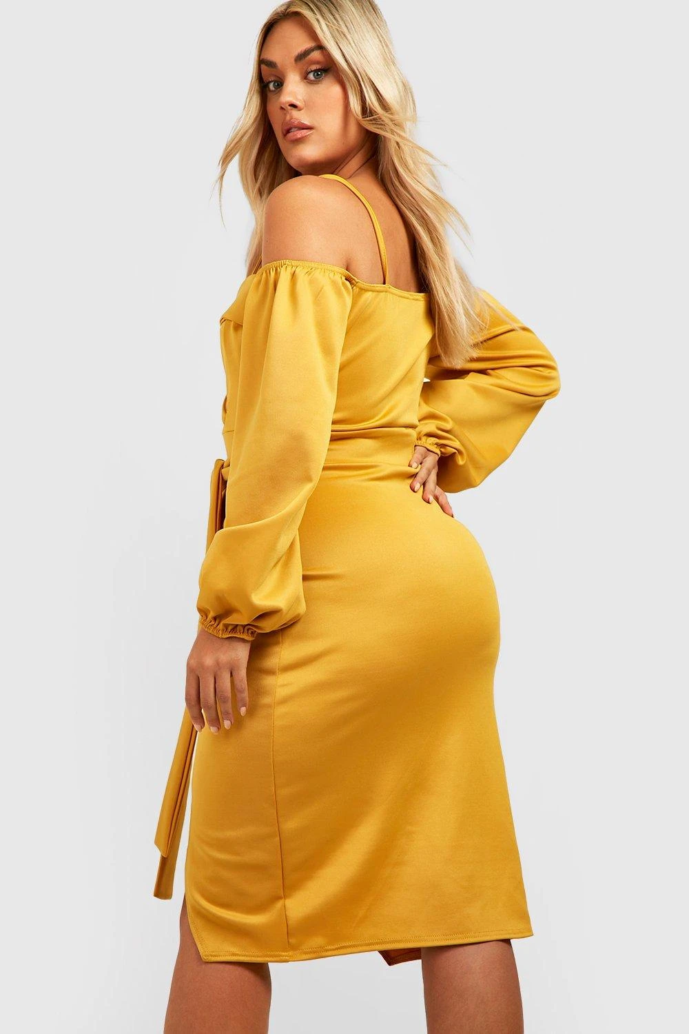 Vestito Midi Plus Size In Scuba Con Spalle Scoperte E Cintura 2 Vestito Midi Plus Size In Scuba Con Spalle Scoperte E Cintura - immagine 2