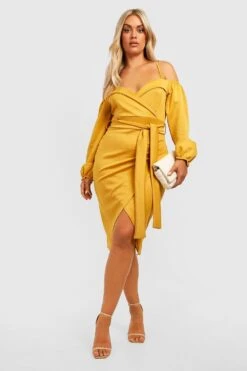 Vestito Midi Plus Size In Scuba Con Spalle Scoperte E Cintura 6 Vestito Midi Plus Size In Scuba Con Spalle Scoperte E Cintura -Negozio al dettaglio Vestiti gzz28537 mustard xl 2
