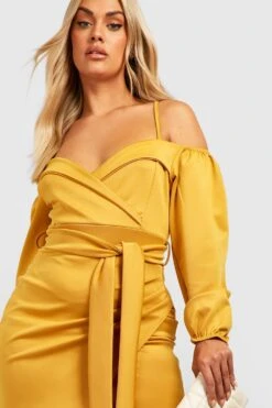 Vestito Midi Plus Size In Scuba Con Spalle Scoperte E Cintura 7 Vestito Midi Plus Size In Scuba Con Spalle Scoperte E Cintura -Negozio al dettaglio Vestiti gzz28537 mustard xl 3