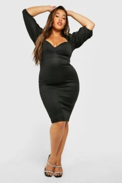 Vestito Midi Plus Size In Scuba Con Maniche A Sbuffo -Negozio al dettaglio Vestiti gzz28539 black xl 2