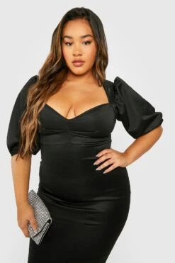 Vestito Midi Plus Size In Scuba Con Maniche A Sbuffo -Negozio al dettaglio Vestiti gzz28539 black xl 3