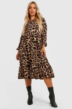 Vestito Grembiule Midi Plus Size Leopardato