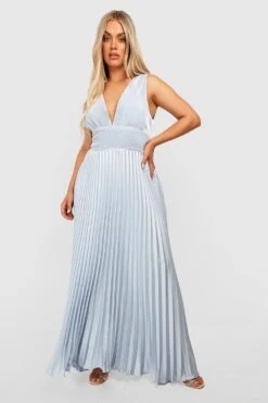 Vestito Maxi Da Cerimonia Plus Size A Pieghe Con Scollo Profondo