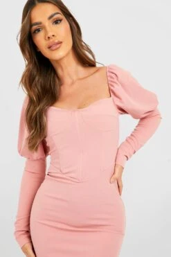 Vestito Midi Con Dettagli Stile Corsetto E Maniche A Sbuffo -Negozio al dettaglio Vestiti gzz28616 rose xl 2