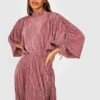 Vestito Skater A Collo Alto Plissettato Con Ruches Sulle Maniche
