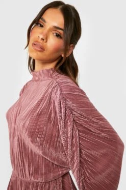 Vestito Skater A Collo Alto Plissettato Con Ruches Sulle Maniche -Negozio al dettaglio Vestiti gzz28632 rose xl 3