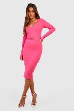 Vestito Midi Con Intaglio Sullo Scollo E Cintura