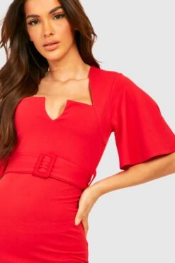 Vestito Midi Sartoriale Con Intaglio E Volant Sulle Maniche 6 Vestito Midi Sartoriale Con Intaglio E Volant Sulle Maniche -Negozio al dettaglio Vestiti gzz28638 red xl 2