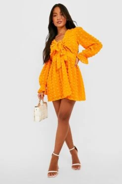 Vestito Skater Petite In Rete Plumetis Con Trama E Laccetti Frontali -Negozio al dettaglio Vestiti gzz28765 orange xl 2