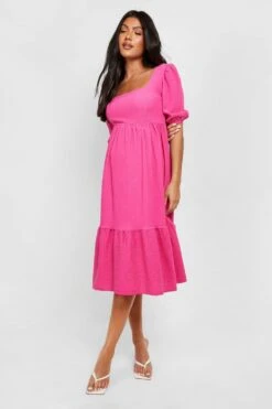 Vestito Midi Premaman Effetto Goffrato Con Fondo Arricciato -Negozio al dettaglio Vestiti gzz28813 pink xl 2