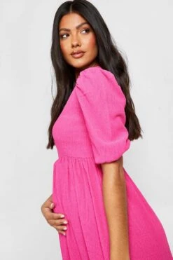 Vestito Midi Premaman Effetto Goffrato Con Fondo Arricciato -Negozio al dettaglio Vestiti gzz28813 pink xl 3