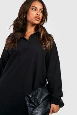 Vestito In Felpa Plus Size Con Zip Corta -Negozio al dettaglio Vestiti gzz28859 black xl 3